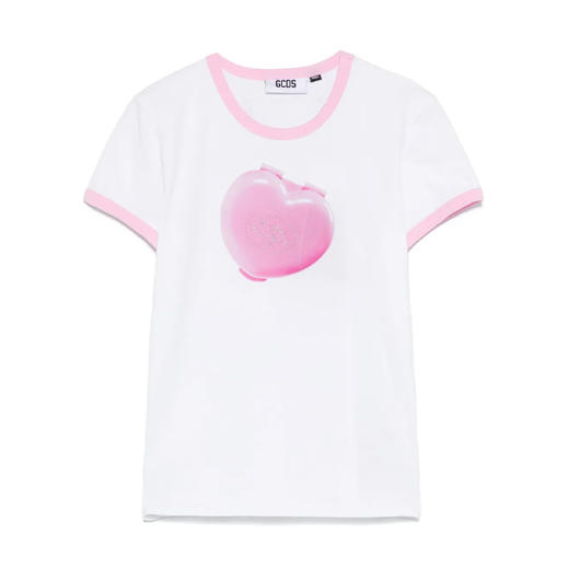 GCDS 女士字母徽标刺绣弹力棉质圆领短袖T恤 白色 B1MW2301JI9 10 商品图0
