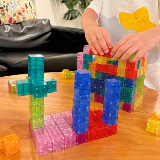 【赠手提收纳箱】200粒彩虹磁力积木 磁力正方体积木 6面带磁性 六面吸附 不分正反 数感空间&数字逻辑启蒙学习认知 商品图4