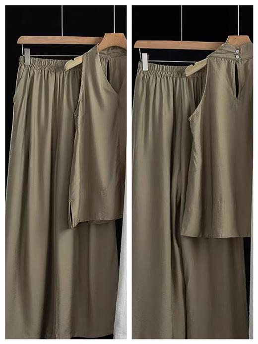 套装【韩系2025】867韩版高级感挂脖天丝麻上衣➕阔腿裤两件套-喜出 商品图4