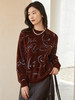 潮趣氛围感 深棕色毛绒质感圆领毛衣 手绘风字母卡通涂鸦满印设计休闲针织衫 商品缩略图0