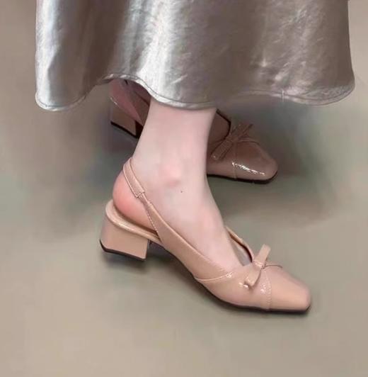 绝美温柔风蝴蝶结包头后绊带凉鞋女法式方头气质粗高跟单鞋 商品图4