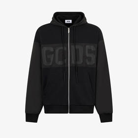 GCDS 男士字母徽标尼龙混合全拉链连帽休闲夹克外套 黑色 B1XM2001JI1 99