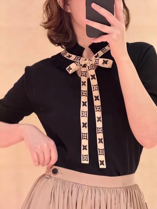 驴家25新款花边立领丝带针织短袖（TM） 商品图3