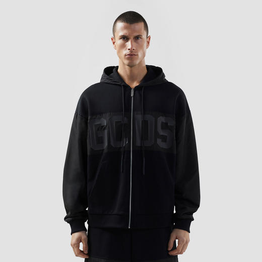GCDS 男士字母徽标尼龙混合全拉链连帽休闲夹克外套 黑色 B1XM2001JI1 99 商品图1