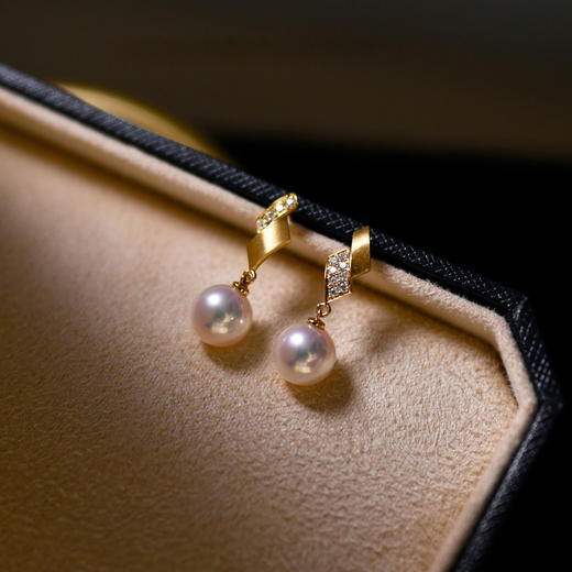 雀说波光粼粼 高级感海水珍珠不对称耳钉 法国设计轻奢风拉丝菱形耳坠ALA301 商品图2