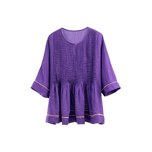 绽放女装331朵/【海街日记】高支苎麻塔克捏褶拼撞色花边中袖衬衫 商品图4