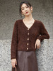 复古深咖色毛绒感短款开衫 慵懒 V 领金属纽扣修身显瘦秋冬温柔气质软糯保暖上衣 商品缩略图0