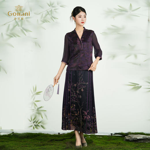 乔万尼2025夏季新品新中式晕染印花100%真丝刺绣上衣ED2C486 商品图1