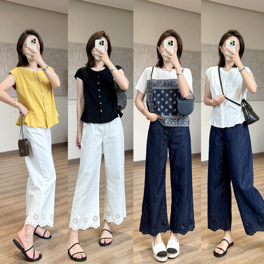 新晋花边裤！2025新款激光镂空绣花天丝亚麻9分直筒裤夏季薄牛仔裤！ 商品图2