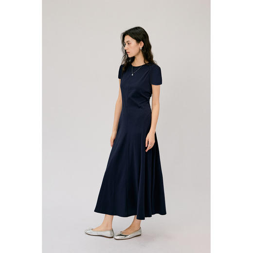 HeyDress藏青色连衣裙女夏季法式立体裁剪拼接显瘦气质优雅a字裙 商品图0
