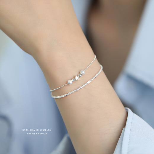 【银河星伴】S925纯银双层碎银子星星圆珠手链【YXS-L1106】 商品图2