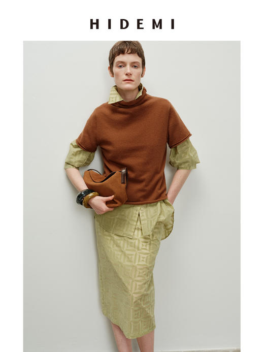 HIDEMI 进口澳洲美丽奴羊毛全毛堆堆领短袖针织毛衣叠穿神器 商品图8