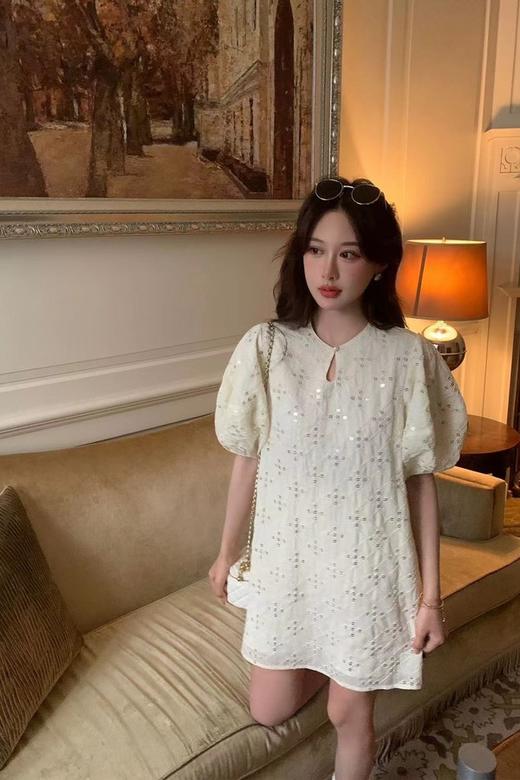 ANSUABEL 法式泡泡袖亮片小香风裙子 20656 商品图3