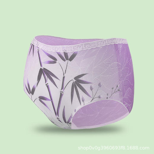 雀说5条装7a抑菌女士冰丝内裤中国风女士水墨竹子印花冰丝三角裤短裤头AL983 商品图4