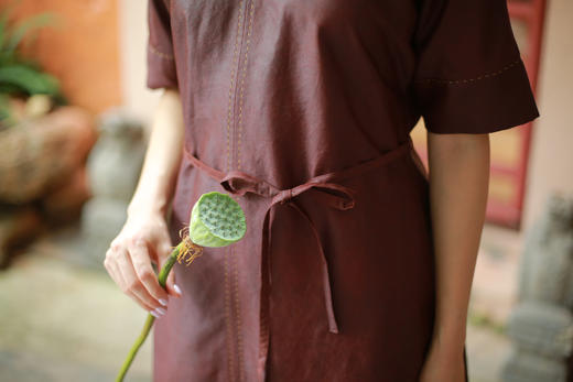 漫物记圆领系带红云纱连衣裙XYS-264 商品图4