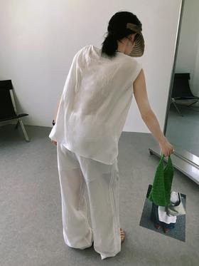[特价]老钱风天丝亚麻套装 优雅舒适凉爽套装 设计感无袖上衣+不挑腿型阔腿长裤 2504079/2504079-2