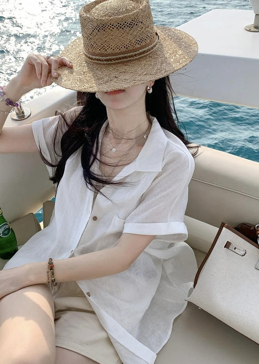 🚀速抢款🔥救命！这件车厘子红衬衫美到犯规！ 🇮🇹【cosAcosB轻薄微透松弛感翻领亚麻衬衫】 💃显白一绝+透气到会呼吸！ 商品图8