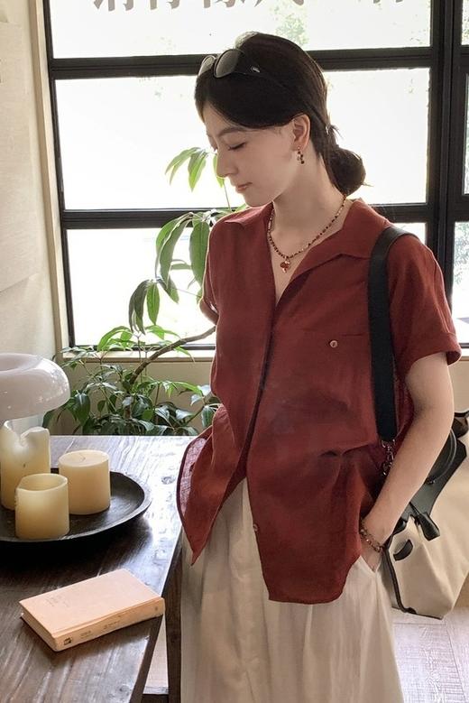 🚀速抢款🔥救命！这件车厘子红衬衫美到犯规！ 🇮🇹【cosAcosB轻薄微透松弛感翻领亚麻衬衫】 💃显白一绝+透气到会呼吸！ 商品图12