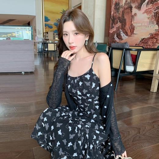 奢姿大码女装2025夏季减龄蝴蝶印花吊带针织两件套胖妹妹通勤套装9952993947AB 商品图2