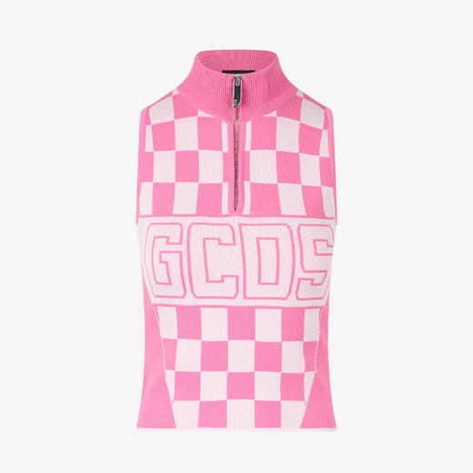GCDS 女士字母徽标提花半拉链背心 混色 B1CW2101KH7 55 商品图0