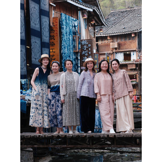 牧衣游原创 吊染蓝染印花亚麻连衣裙夏打条质朴优雅无袖长裙 关山 商品图3