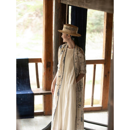 牧衣游原创手工刺绣打条100支精棉无袖连衣裙轻薄质朴长裙 小风铃 商品图3