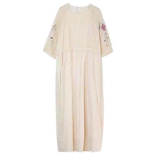 牧衣游原创 打条100支精棉手工刺绣连衣裙轻薄宽松质朴长裙 溪溪 商品图4