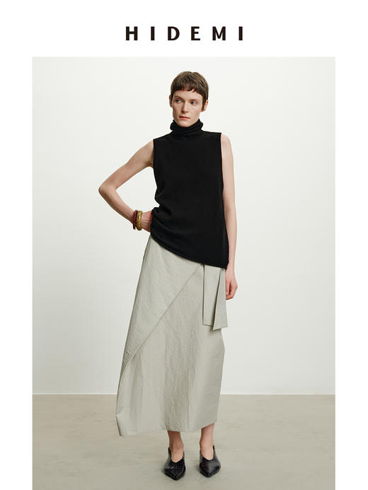 HIDEMI 澳洲进口美利奴羊毛立领堆堆领极简多穿针织毛衣背心 深藏蓝/巧克力色/黑色/奶油黄 商品图1