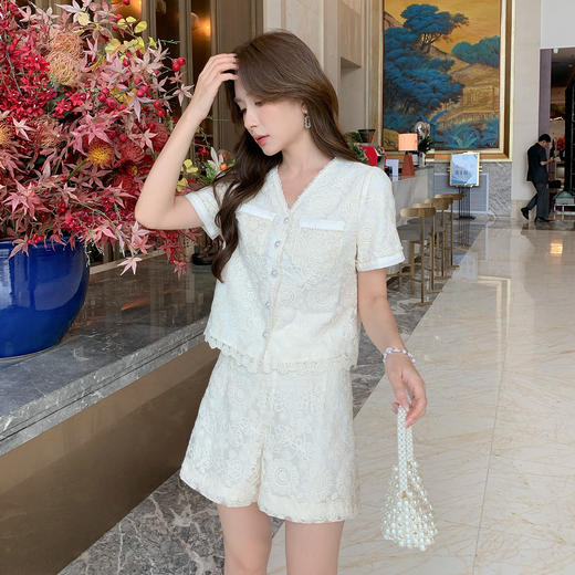 奢姿大码女装2025夏季时尚优雅蕾丝两件套胖妹妹气质减龄穿搭套装9952953331 商品图1