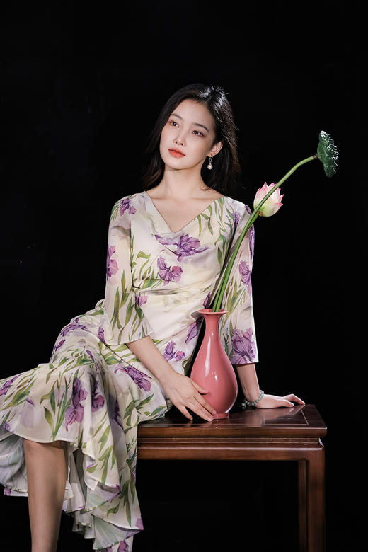 逸红颜明月优选「咏紫鸢」清丽婉转·鸢尾花荡领鱼尾，古典雪纺连衣裙 商品图12