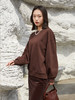 焦糖棕宽松圆领卫衣 灯笼袖小标装饰休闲上衣 秋冬慵懒风复古质感套头衫 商品缩略图0
