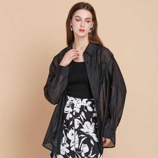 EITIE爱特爱清爽网纱薄透防晒衬衫宽松显瘦百搭夏季新款B2509606 商品图8