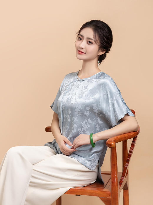 荷言GL 花蝶新 蝴蝶暗纹提花新中式短袖轻薄透气凉感夏季 商品图3