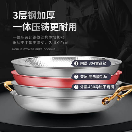 【304不锈钢火锅锅，商用电磁炉通用！】双耳锤纹干锅 加厚食品级304不锈钢 商用火锅电磁炉通用海鲜锅-QQ 商品图1