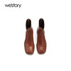 westory2021秋季新款短靴纯色粗跟时尚英伦风靴子女W21DS80721 商品缩略图4