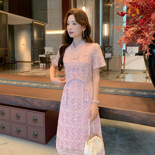 【清仓超15天不保价】奢姿大码女装2025夏季时尚短袖盘扣连衣裙胖妹妹气质拼接显瘦裙子9952858360【1】 商品图4