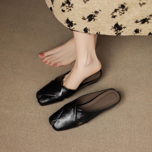 【预售5天】内增高3cm复古银色包头半拖鞋女夏外穿时尚一脚蹬厚底拖鞋子DQ&DQ1220 商品图5