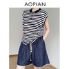 奥篇大王条纹短袖T 天丝真丝混纺纱 小翻领包肩短袖T 商品缩略图4