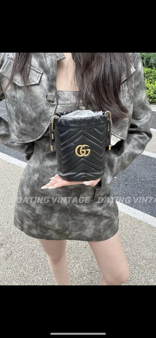 Gucci mini 黑金 牛皮 双G 马蒙 水桶包 商品图3