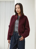 酒红色立领拉链羊羔毛外套 短款宽松毛绒夹克 口袋纽扣装饰秋冬保暖上衣 商品缩略图0
