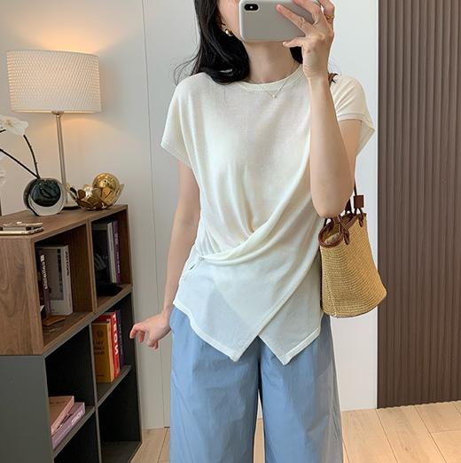 丝滑裸感真丝莱赛尔交叠扭结设计瘦瘦衫 商品图0