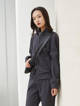 深灰色立领拉链运动风外套 刺绣字母短款夹克 秋冬季休闲百搭显瘦女式卫衣开衫