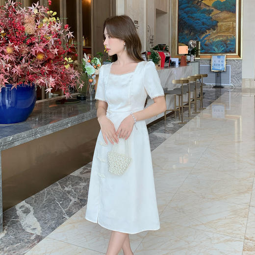 【清仓超15天不保价】奢姿大码女装2025夏季时尚方领旗袍连衣裙胖妹妹提花减龄开衩裙子9952890433【1】 商品图1