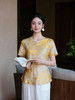 盛唐婧| 桑蚕丝牡丹提花修身国风简约短袖-黄色 商品缩略图0
