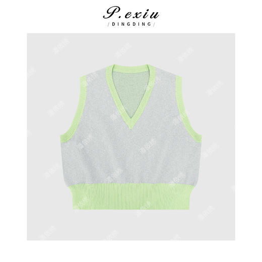 PanYiXiu/潘依绣【夏之青梅】人丝竹节肌理感撞色V领无袖马甲毛织ZZ0519 商品图1