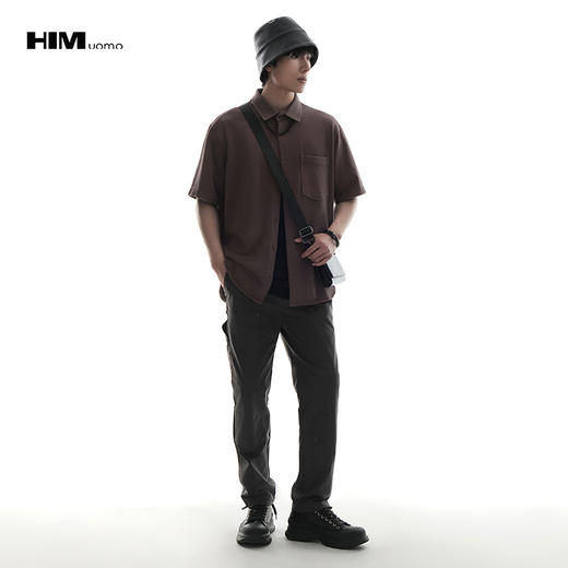 HIM漢崇  时尚简约织唛工装口袋舒适宽松休闲短袖衬衫男 2026春季 商品图1