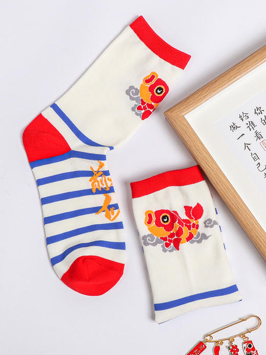 任选5双36.8元 足装秀男女春夏棉船袜学生袜考试好运寓意长邦袜 商品图2