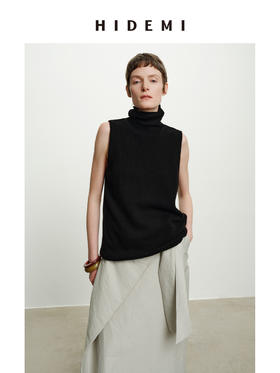 HIDEMI 澳洲进口美利奴羊毛立领堆堆领极简多穿针织毛衣背心 深藏蓝/巧克力色/黑色/奶油黄
