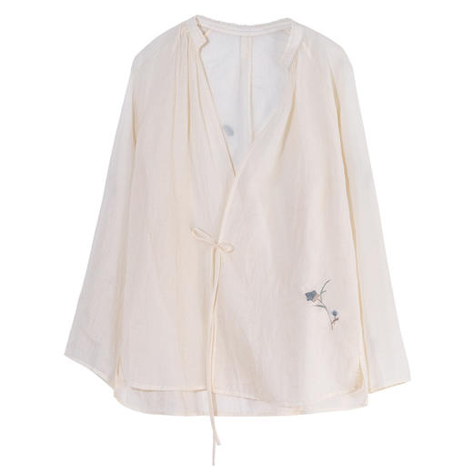 牧衣游原创 印花100支纯棉短外套轻薄透气文艺复古系带开衫 一朵 商品图4