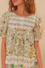 Farm Rio - Folk Floral Scoop Neck Short Sleeve - Off-White - 女装 - 衬衫 - 白色 商品缩略图0